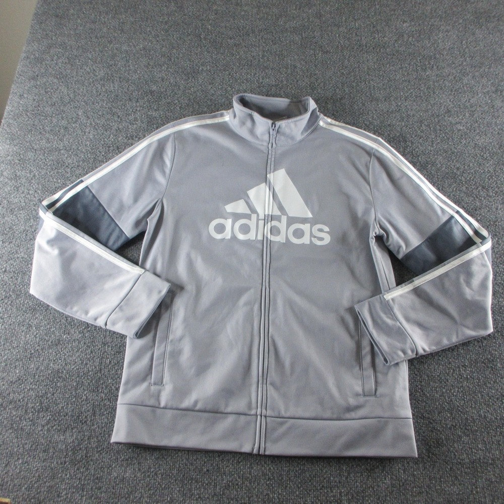 Adidas Track Jacket Womens S Gray 3 Stripe Logo Full Zip Running Athletic‎